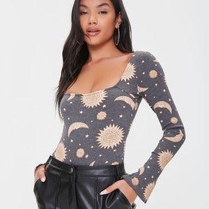 FOREVER 21 CELESTIAL PRINT BODYSUIT TOP M